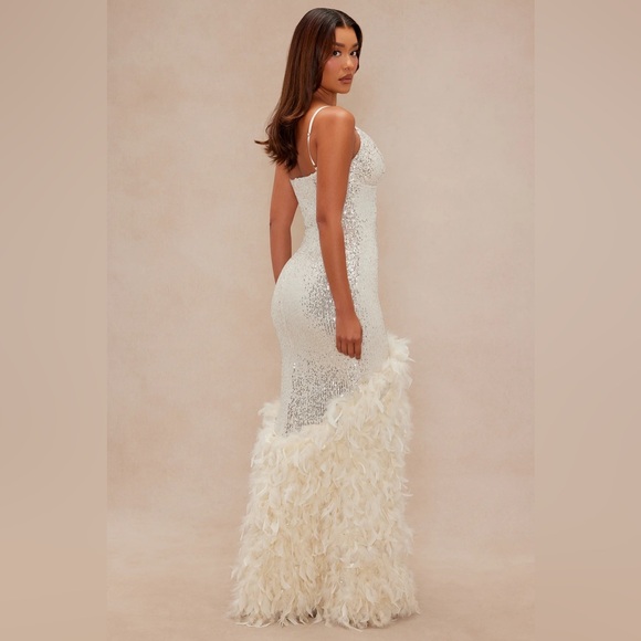 BNWT Fashion Nova FELICITY Sequin Feather Gown 2XL Champagne Colour - Picture 4 of 12